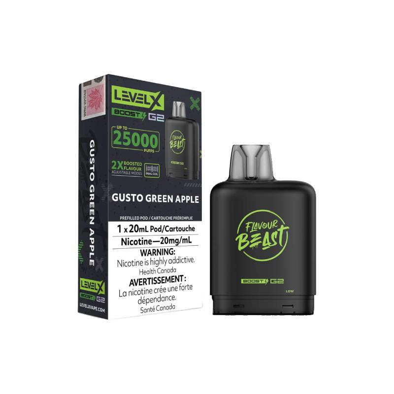 Level X Boost Flavour Beast G2 Pods - Gusto Green Apple, 25K Puffs