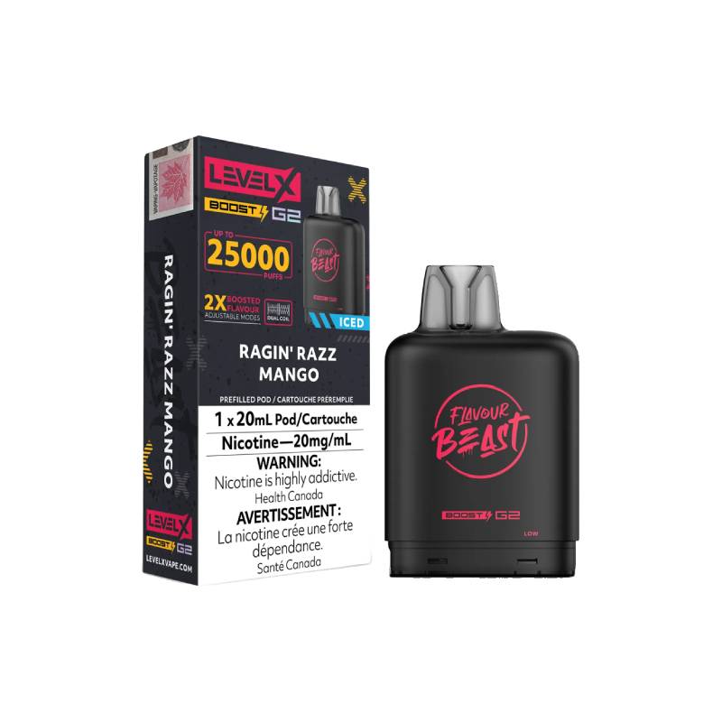 Gousses Beast G2 Saveur Boost Niveau X - Ragin' Razz mangue glacée, 25 000 bouffées
