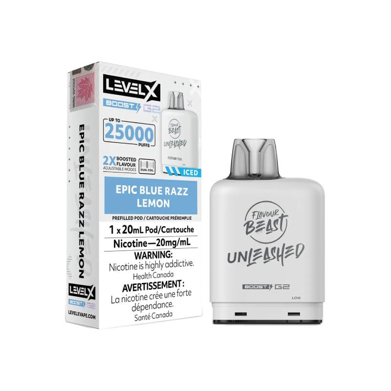 Level X Boost Flavour Beast Unleashed G2 Pods - Epic Blue Razz Lemon, 25K Puffs