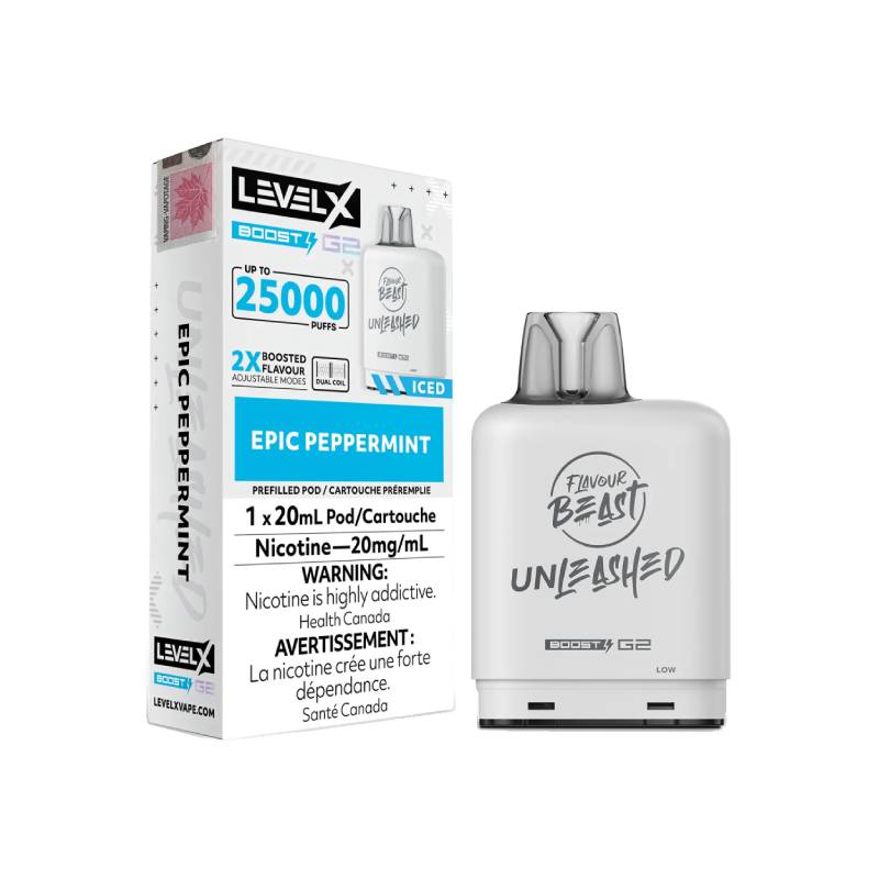 Saveur Boost Level X Beast Unleashed G2 Pods - Menthe poivrée épique, 25 000 bouffées