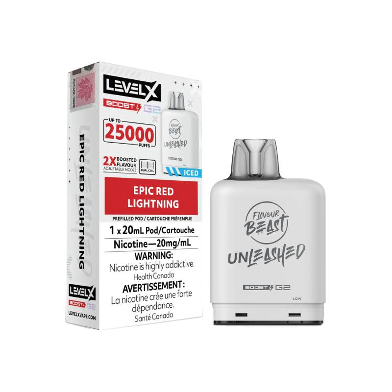 Level X Boost Flavour Beast Unleashed G2 Pods - Epic Red Lightning, 25K Puffs