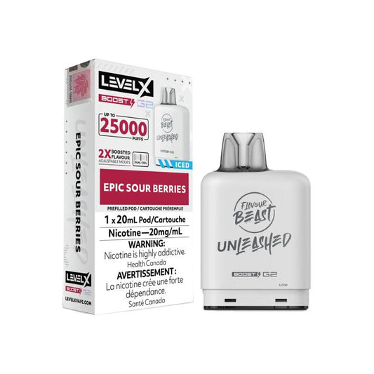 Saveur Boost Level X Beast Unleashed G2 Pods - Baies acidulées épiques, 25 000 bouffées