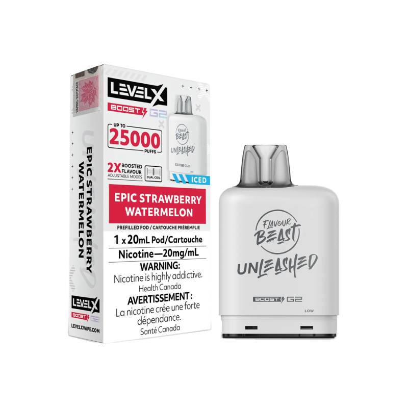 Level X Boost Flavour Beast Unleashed G2 Pods - Epic Strawberry Watermelon, 25K Puffs