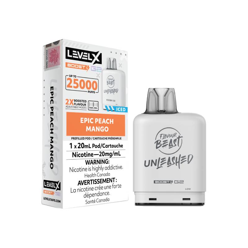 Level X Boost Flavour Beast Unleashed G2 Pods - Epic Peach Mango , 25K Puffs