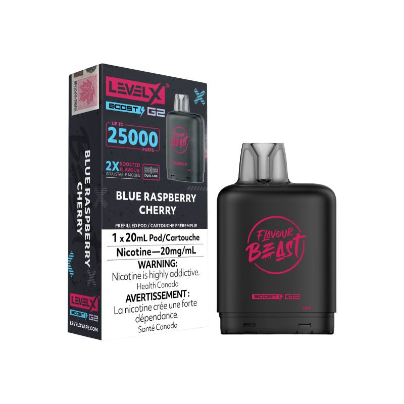 Capsules Level X Boost Flavour Beast G2 - Framboise bleue et cerise, 25 000 bouffées