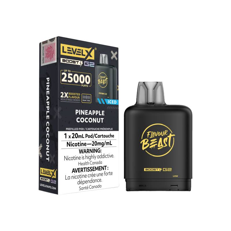 Capsules Level X Boost Flavour Beast G2 - Ananas et noix de coco, 25 000 bouffées