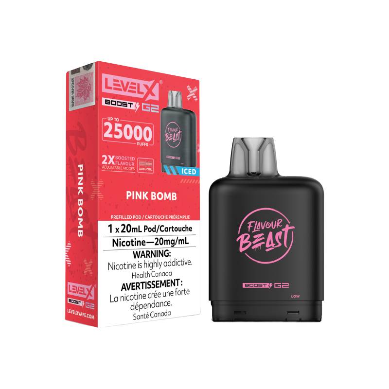 Capsules Beast G2 Level X Boost Flavour - Bombe rose glacée, 25 000 bouffées