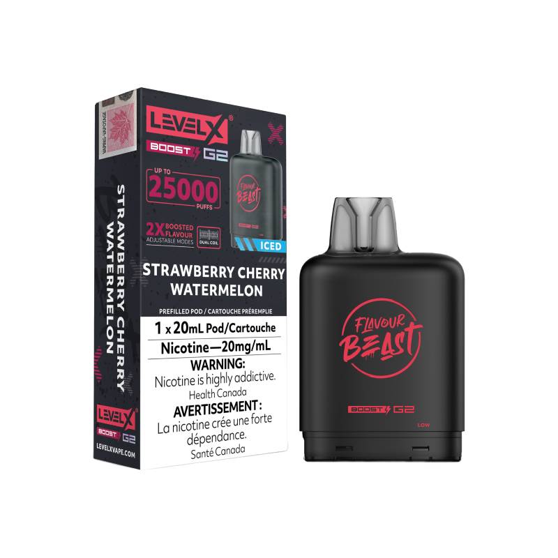 Level X Boost Flavour Beast G2 Pods - Stawberry Cherry Watermelon, 25K Puffs