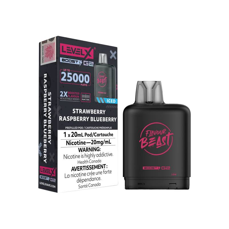 Capsules Level X Boost Flavour Beast G2 - Fraise, framboise, myrtille, 25 000 bouffées