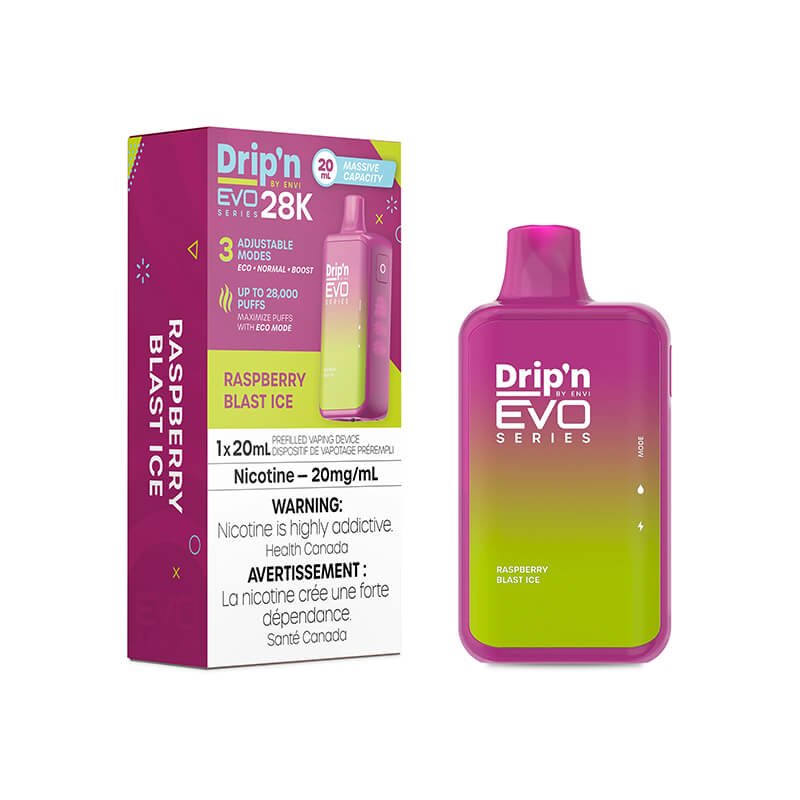 Envi Drip'n Evo 28K Disposable Vape - Raspberry Blast Ice, 20ML