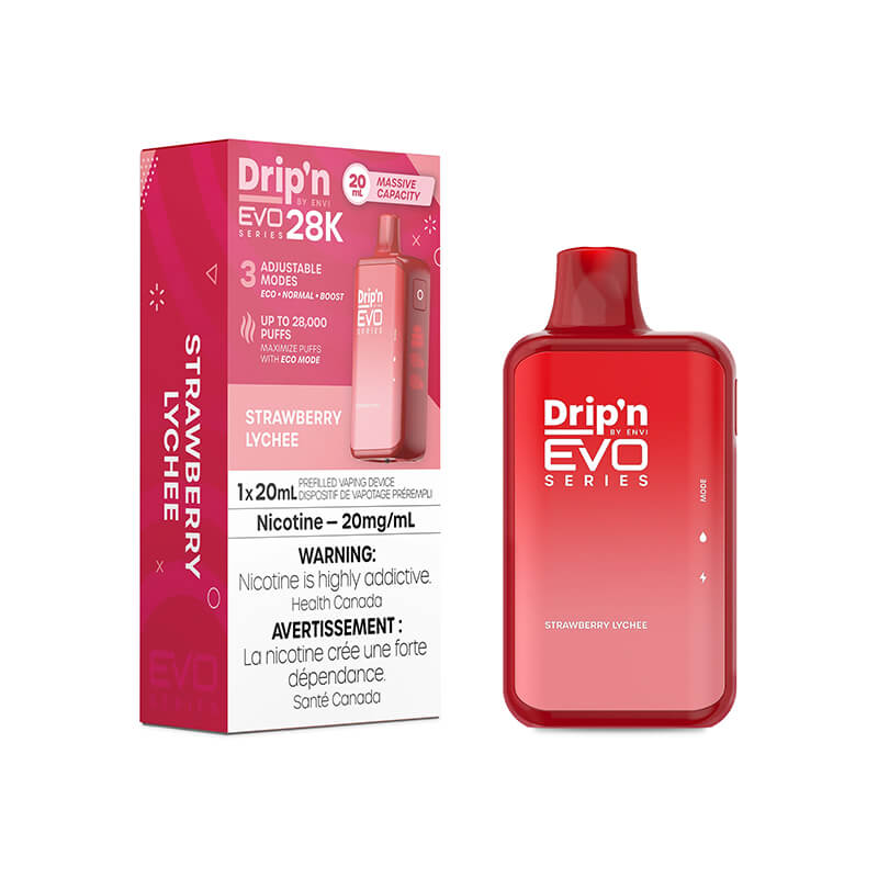 Envi Drip'n Evo 28K Vape jetable - Fraise Litchi, 20ML