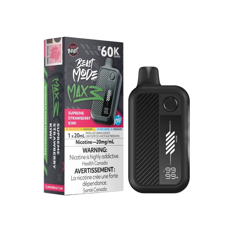 Flavour Beast Beast Mode Max 3 60K Disposable Vape Supreme Strawberry Kiwi 20mg with strawberry kiwi flavour combination