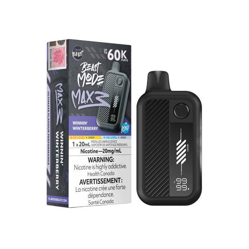 Flavour Beast Beast Mode Max 3 60K Disposable Vape Winnin Winterberry 20mg with cool mixed berry flavour