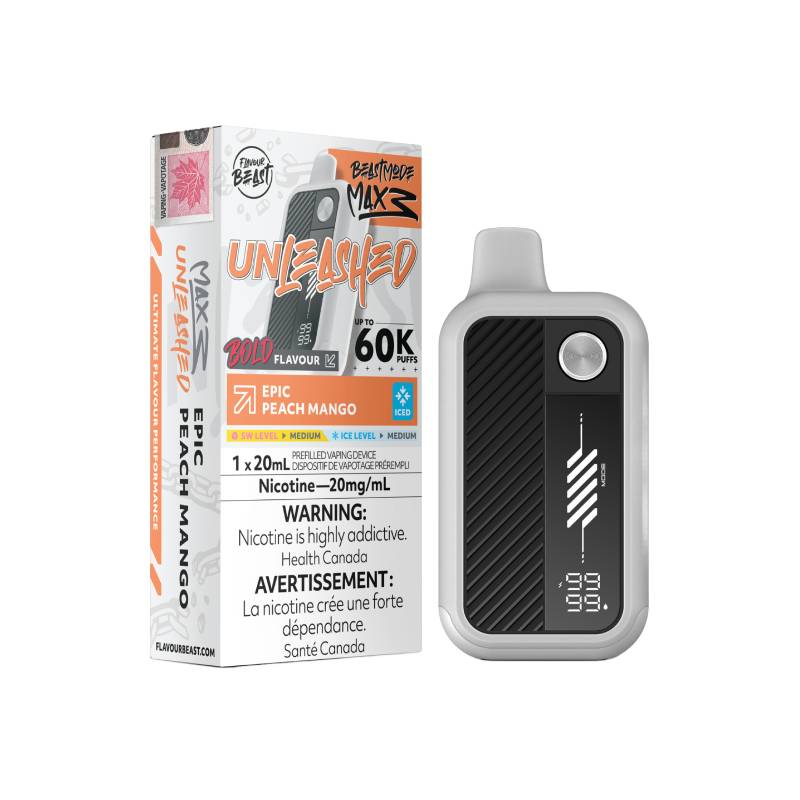 Flavour Beast Beast Mode Max 3 Unleashed 60K Disposable Vape Epic Peach Mango 20mg with peach mango ice flavour