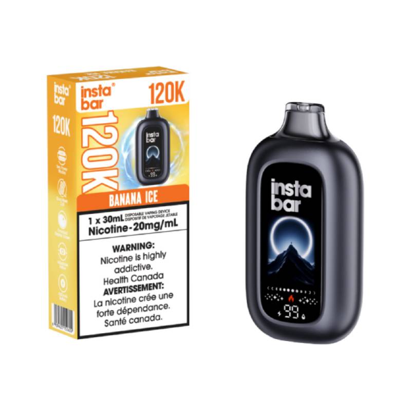 Insta Bar 120K Banana Ice disposable vape device with 30mL e-liquid capacity and 20mg nicotine strength