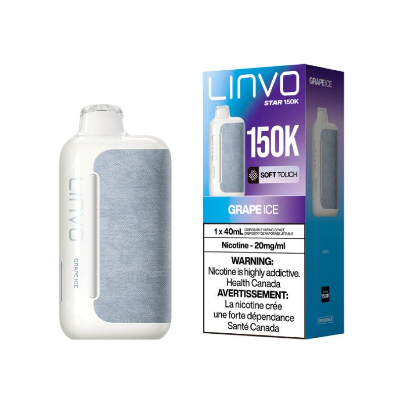 LINVO Star 150K Grape Ice disposable vape with retail packaging