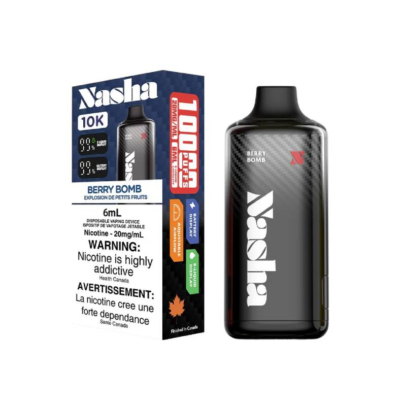 Nasha 10k Berry Bomb disposable vape 20mg Synthetic 50 nic β sweet and juicy mixed berry explosion, up to 10,000 puffs
