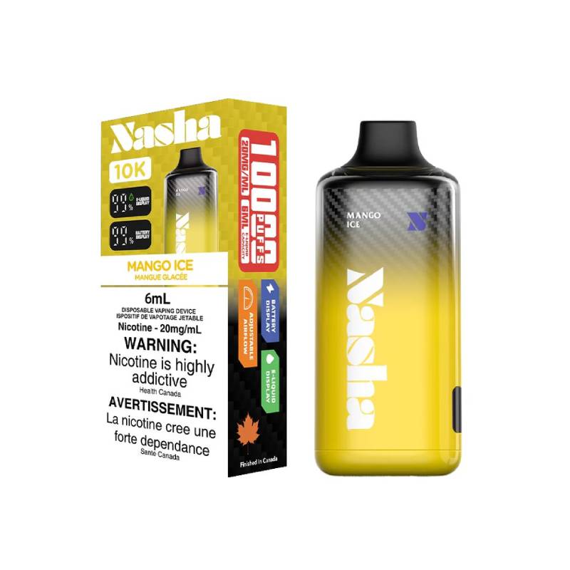 Nasha 10k Mango Ice disposable vape 20mg Synthetic 50 nic β tropical mango with icy cool finish, up to 10,000 puffs in Canada