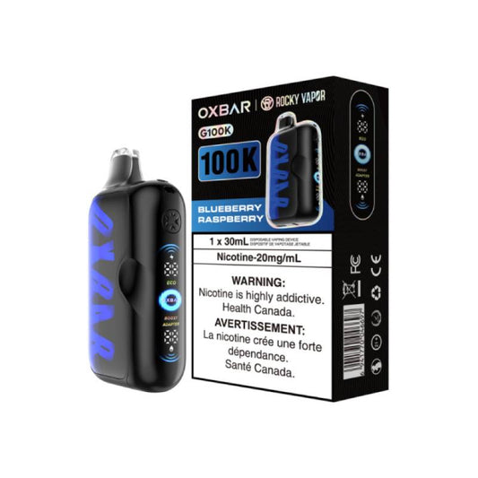 Oxbar 100K Blueberry Raspberry disposable vape device with packaging and LED display