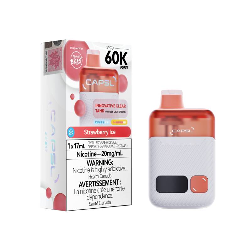 CAPSL 60K Disposable Vape in Strawberry Ice flavour – sweet chill in every 60,000 puff session.