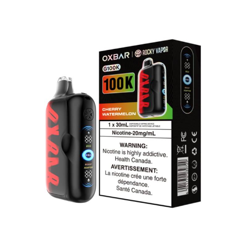 Oxbar 100K Cherry Watermelon disposable vape device with packaging and LED display