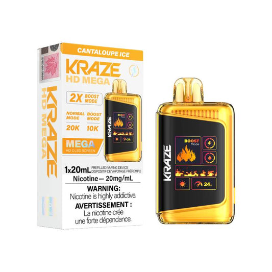 Vape jetable Kraze HD Mega - Glace au cantaloup, 20 000 bouffées