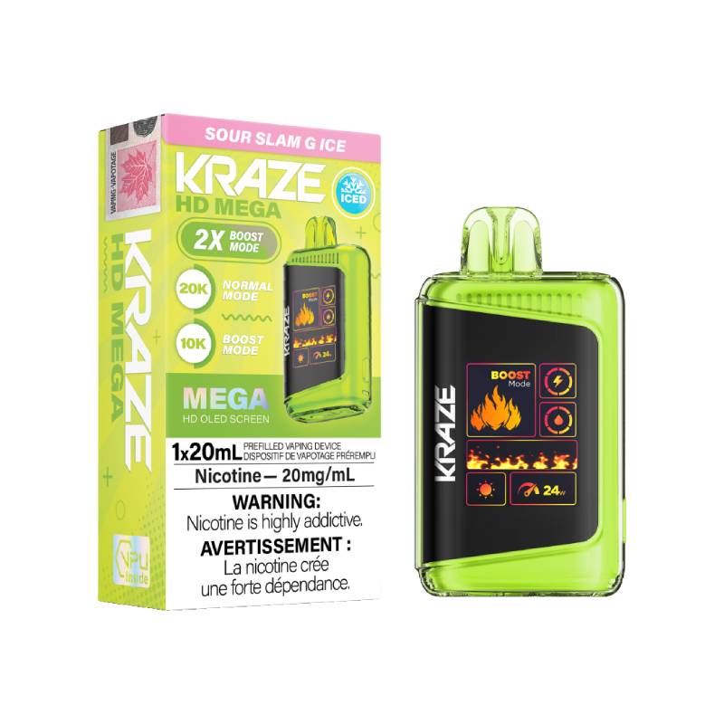 Kraze HD Mega Disposable Vape - Sour Slam G, 20000 Puffs