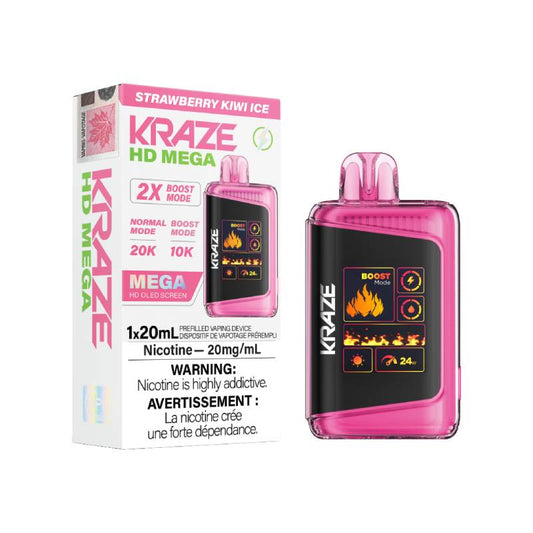 Kraze HD Mega Disposable Vape - Strawberry Kiwi Ice, 20000 Puffs