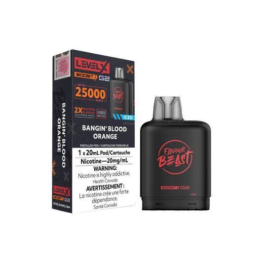 Gousses Beast G2 Saveur Boost Niveau X - Bangin' Blood Orange Iced, 25 000 bouffées