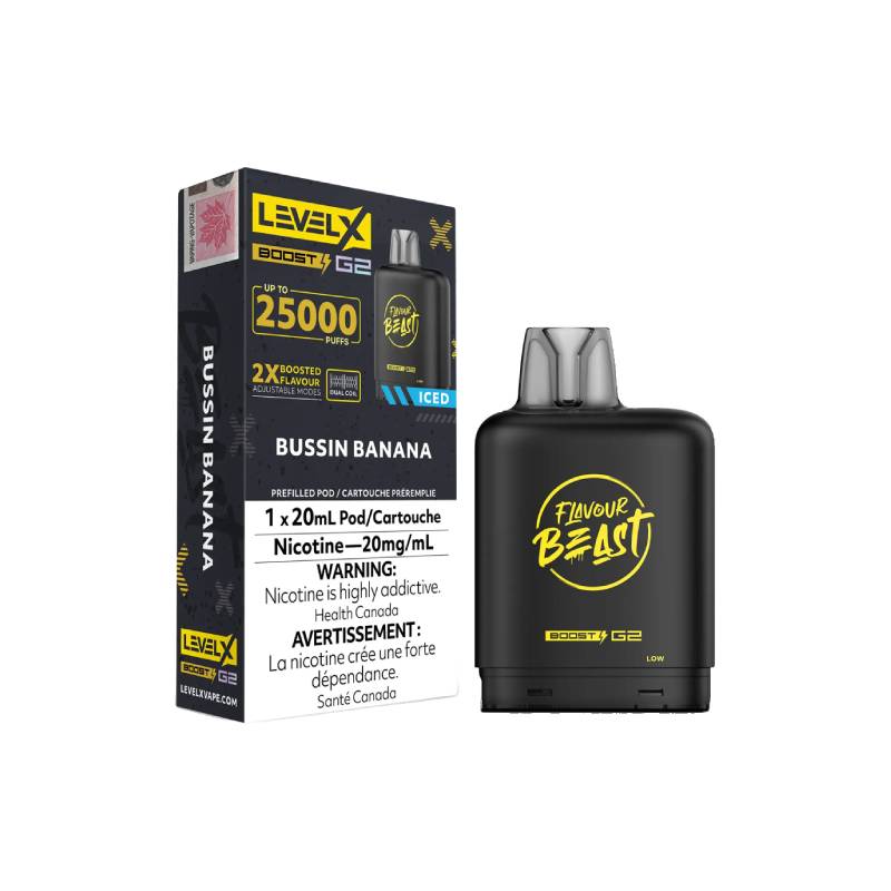 Gousses Beast G2 Saveur Boost Level X - Bussin' Banana Iced, 25 000 bouffées