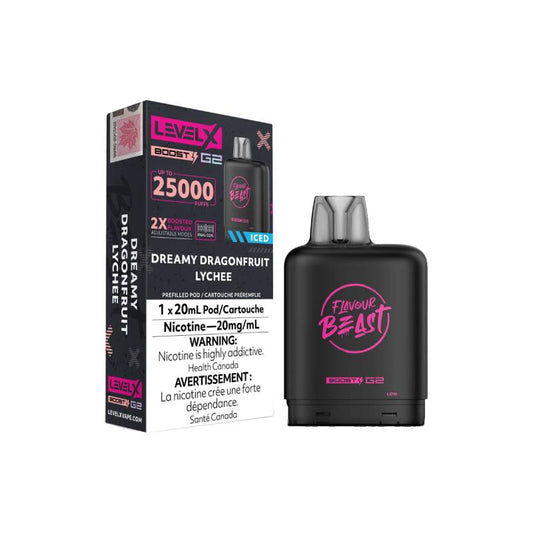 Gousses Beast G2 Saveur Boost Level X - Fruit du Dragon de Rêve Glacé au Litchi, 25 000 Bouffées