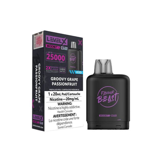 Gousses Beast G2 Saveur Boost Level X - Raisin glacé Groovy Passionfruit, 25 000 bouffées