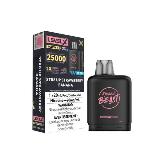 Gousses Beast G2 Saveur Boost Level X - Str8 Up Fraise Banane Glacée, 25 000 Bouffées