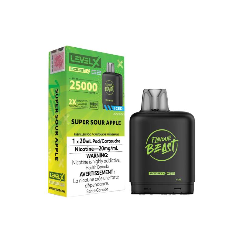 Level X Boost Flavour Beast G2 Pods - Super Sour Apple Iced, 25K Puffs