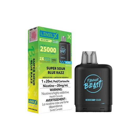 Level X Boost Flavour Beast G2 Pods - Super Sour Blue Razz Iced, 25K Puffs