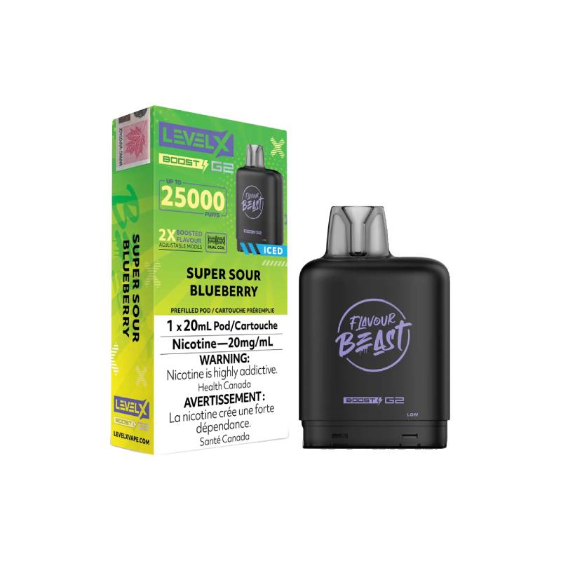 Level X Boost Flavour Beast G2 Pods - Super Sour Blueberry Iced, 25K Puffs