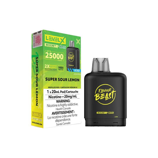 Level X Boost Flavour Beast G2 Pods - Super Sour Lemon Iced, 25K Puffs