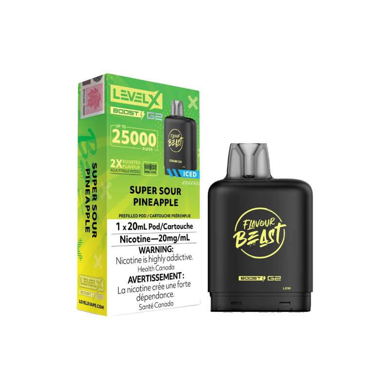 Gousses Beast G2 Saveur Boost Level X - Ananas glacé super aigre, 25 000 bouffées