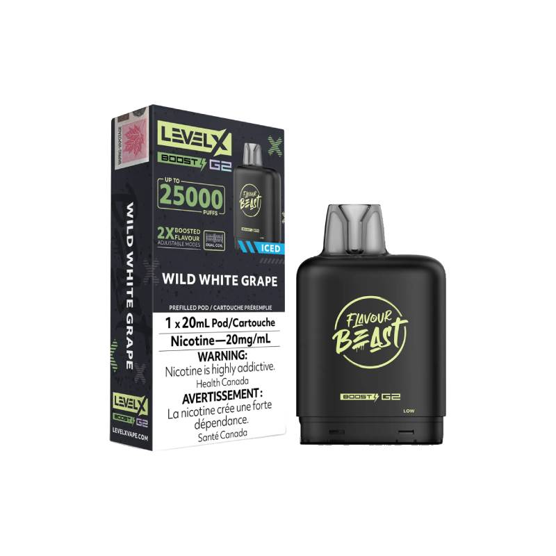 Level X Boost Flavour Beast G2 Pods - Wild White Grape Iced, 25K Puffs