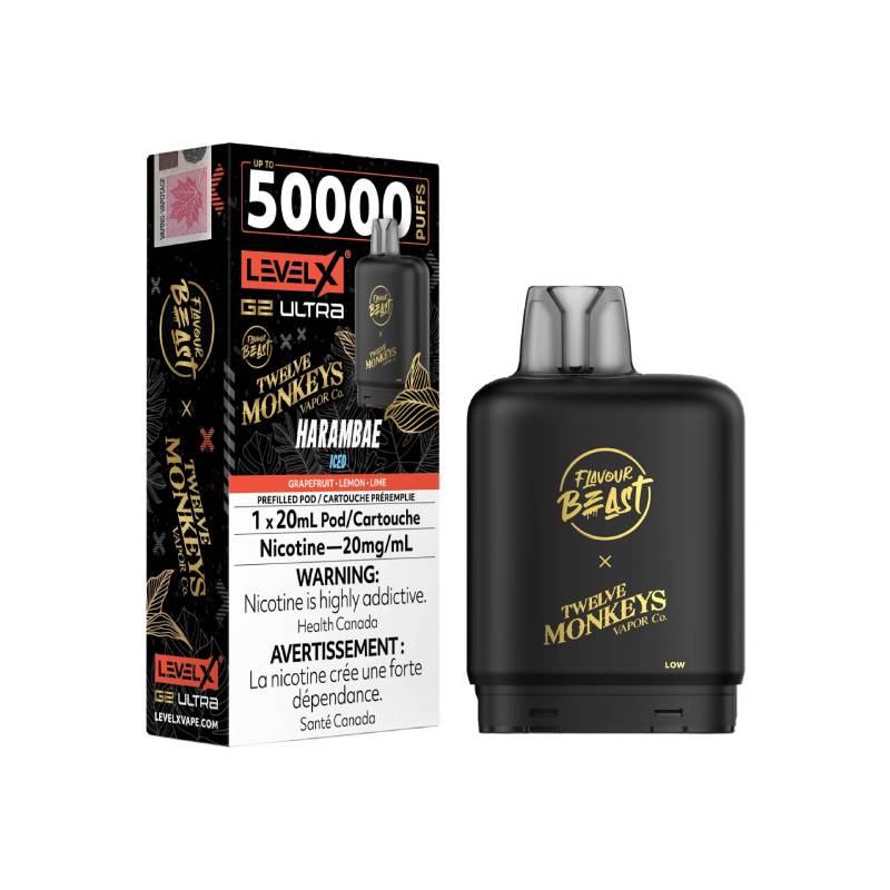 Level X G2 Ultra Flavour Beast Twelve Monkeys Harambae Iced 50K Puffs Pod
