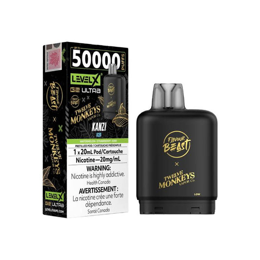 Level X G2 Ultra Flavour Beast Twelve Monkeys Kanzi Iced 50K Puffs Pod