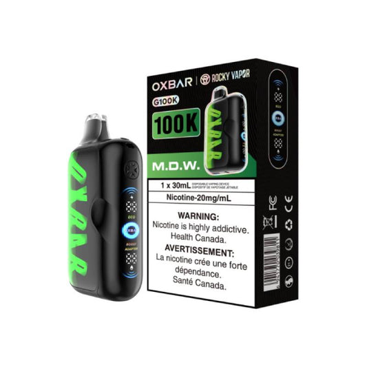 Oxbar 100K M.D.W disposable vape device with packaging and LED display