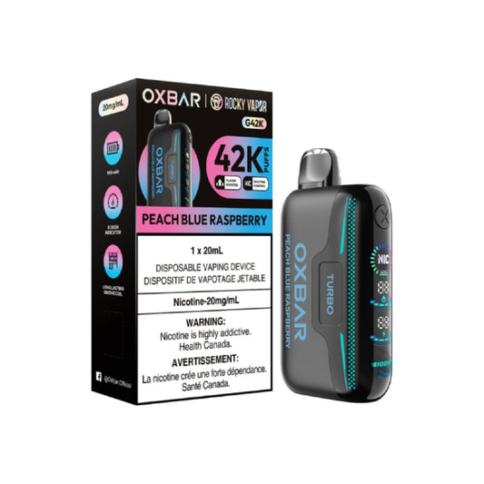 OxBar G42K - Vape jetable Pêche Bleu Framboise