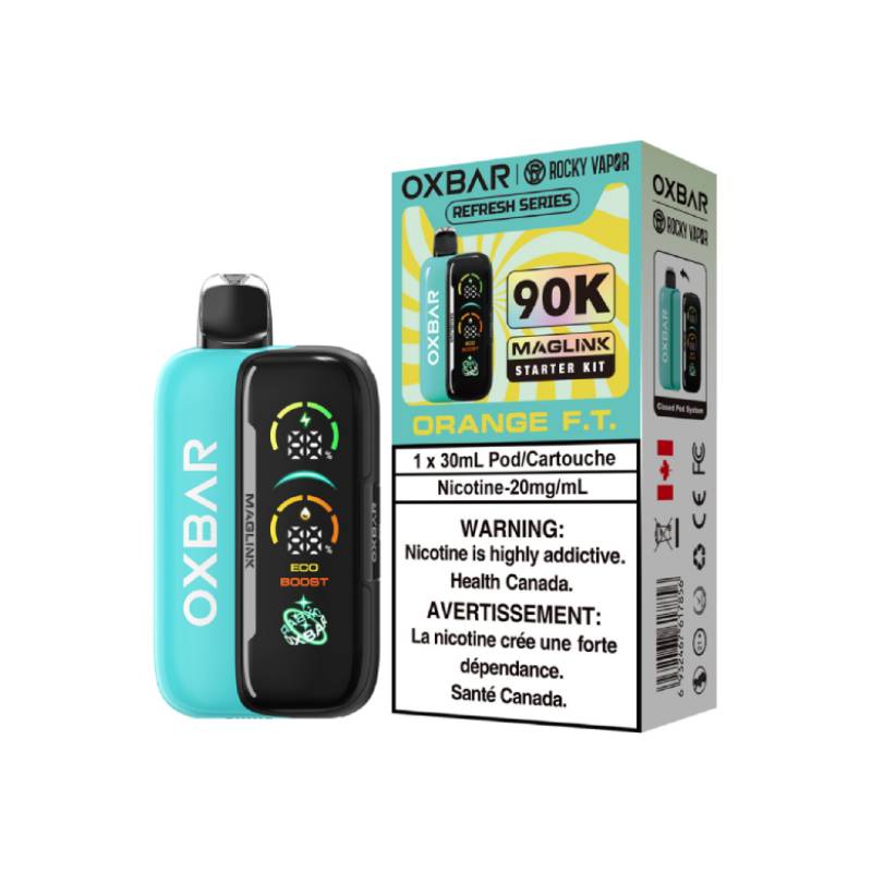 Oxbar Maglink 90K Starter Vape Kit Orange F.T flavour device with rechargeable battery and pod system