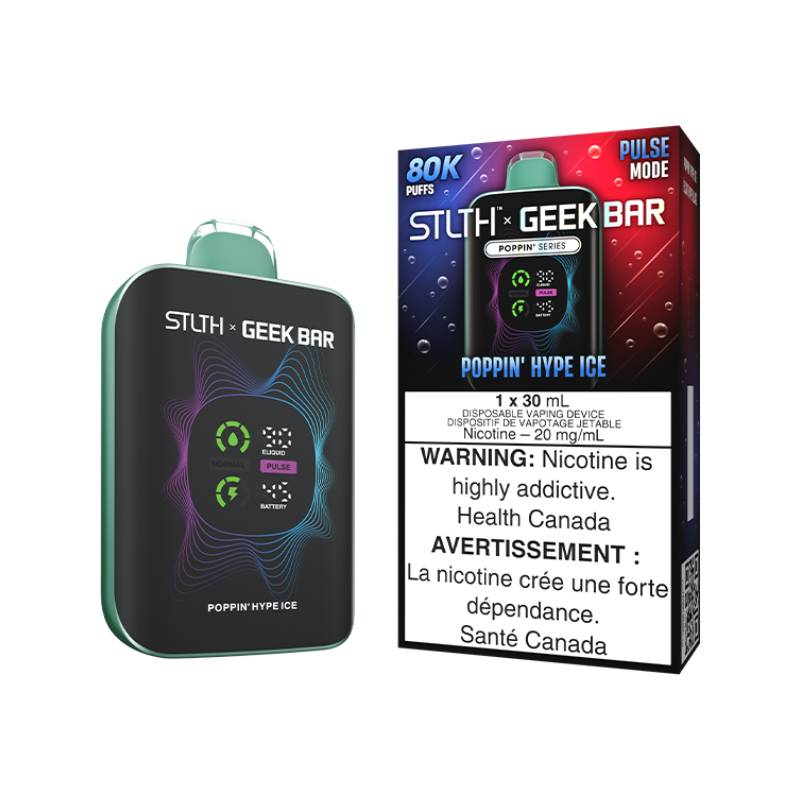 STLTH x GEEK BAR Poppin' Series 80K Poppin' Hype Ice disposable vape with retail packaging