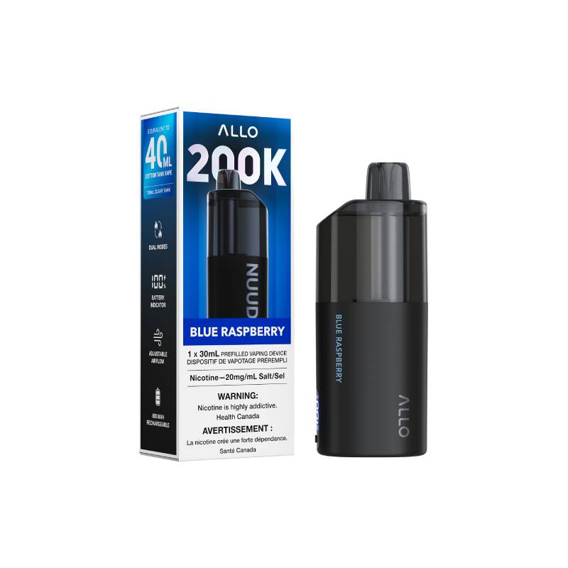 ALLO NUUD 200K Blue Raspberry disposable vape with retail packaging