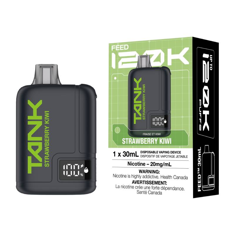 FEED TANK 120K Strawberry Kiwi disposable vape with retail packaging
