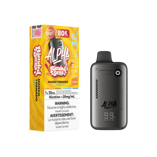 Flavour Beast Alpha 80K disposable vape Mango Tornado flavour 30mL 20mg nicotine device and packaging