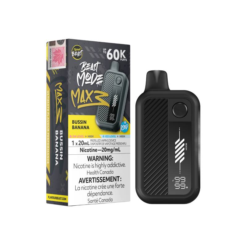 Flavour Beast Beast Mode Max 3 60K Disposable Vape Bussin Banana 20mg with creamy banana flavour