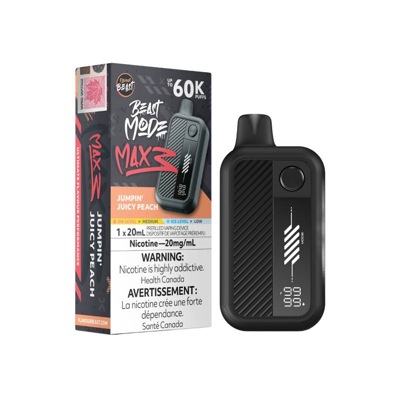 Flavour Beast Beast Mode Max 3 60K Disposable Vape Jumpin Juicy Peach 20mg with bold juicy peach flavour and smooth draw